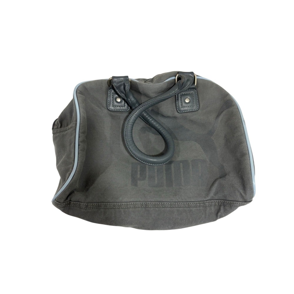 Puma Womens OS Gray Canvas Bowler Handbag Dual Handles Vintage Athleisure